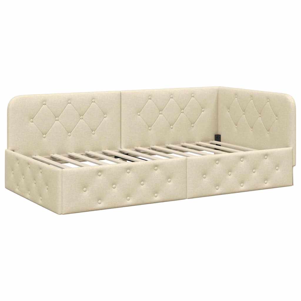 Eckbettgestell Creme 100 x 200 cm Stoff