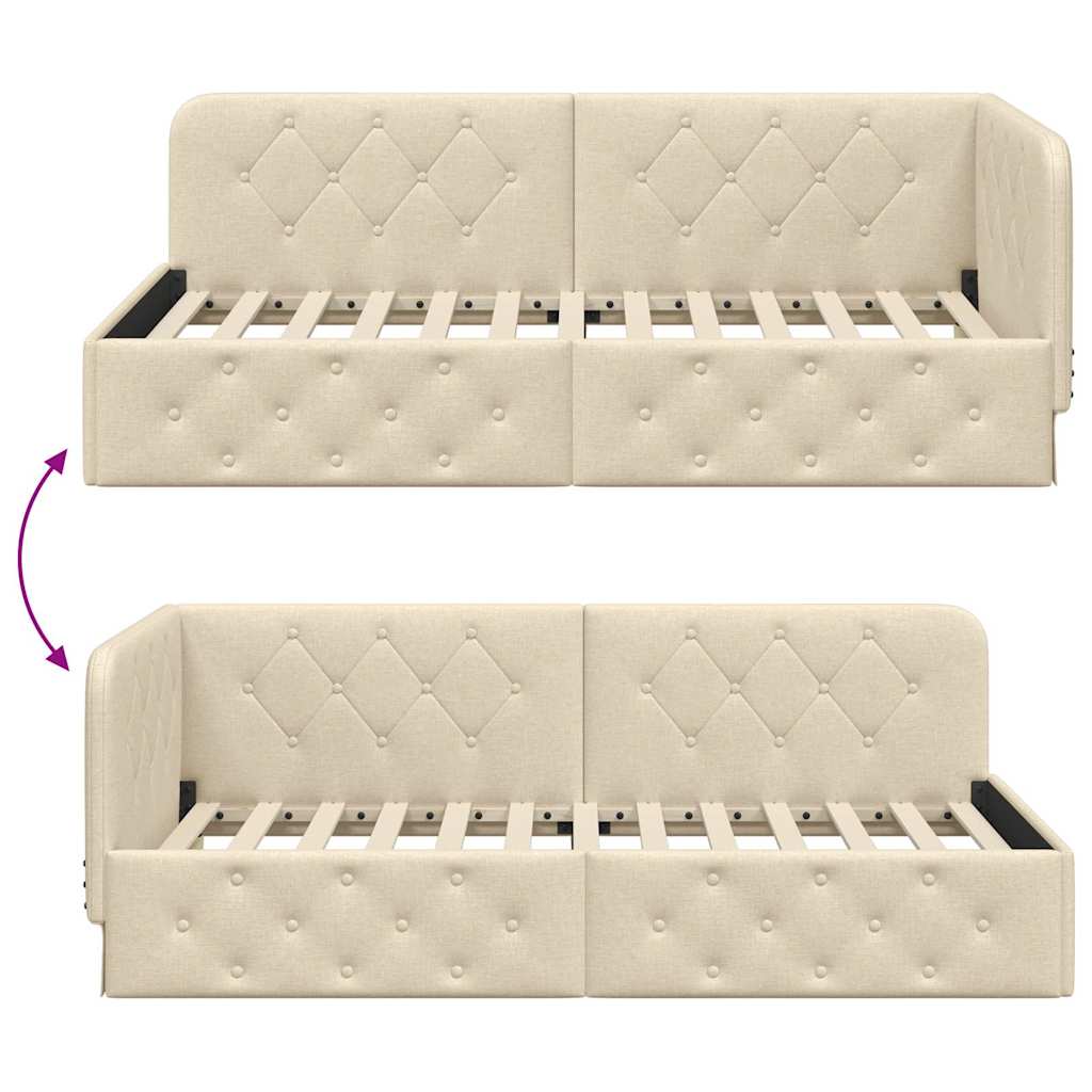 Eckbettgestell Creme 100 x 200 cm Stoff