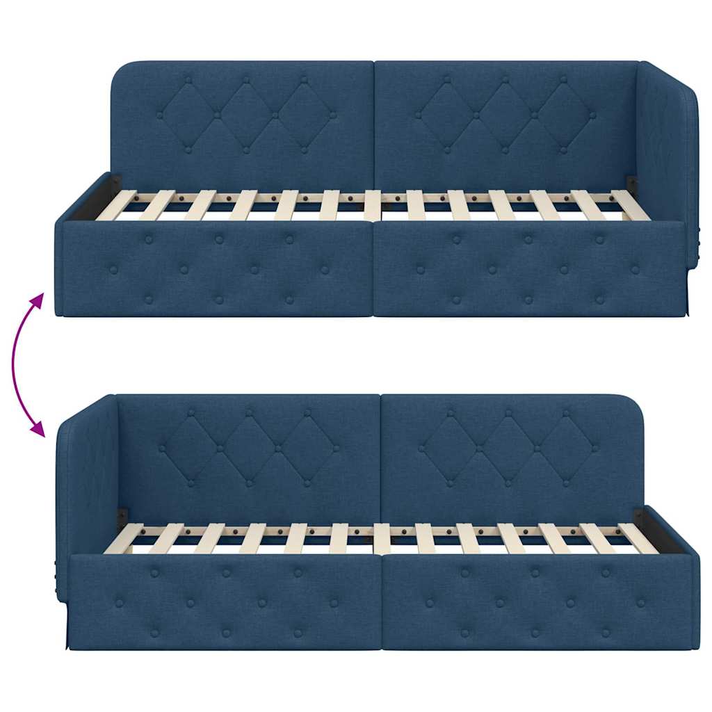 Eckbettgestell Blau 100 x 200 cm Stoff
