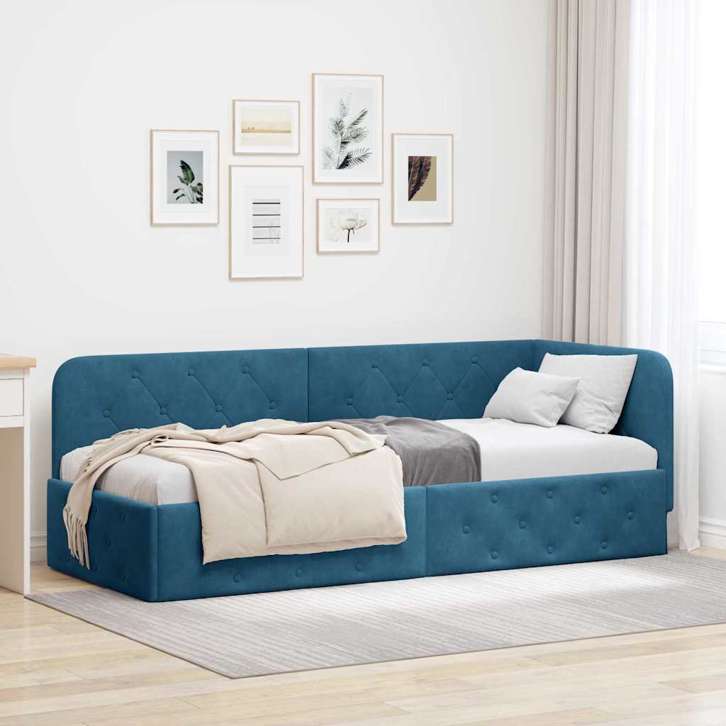 Eckbettgestell Blau 80 x 200 cm Samt