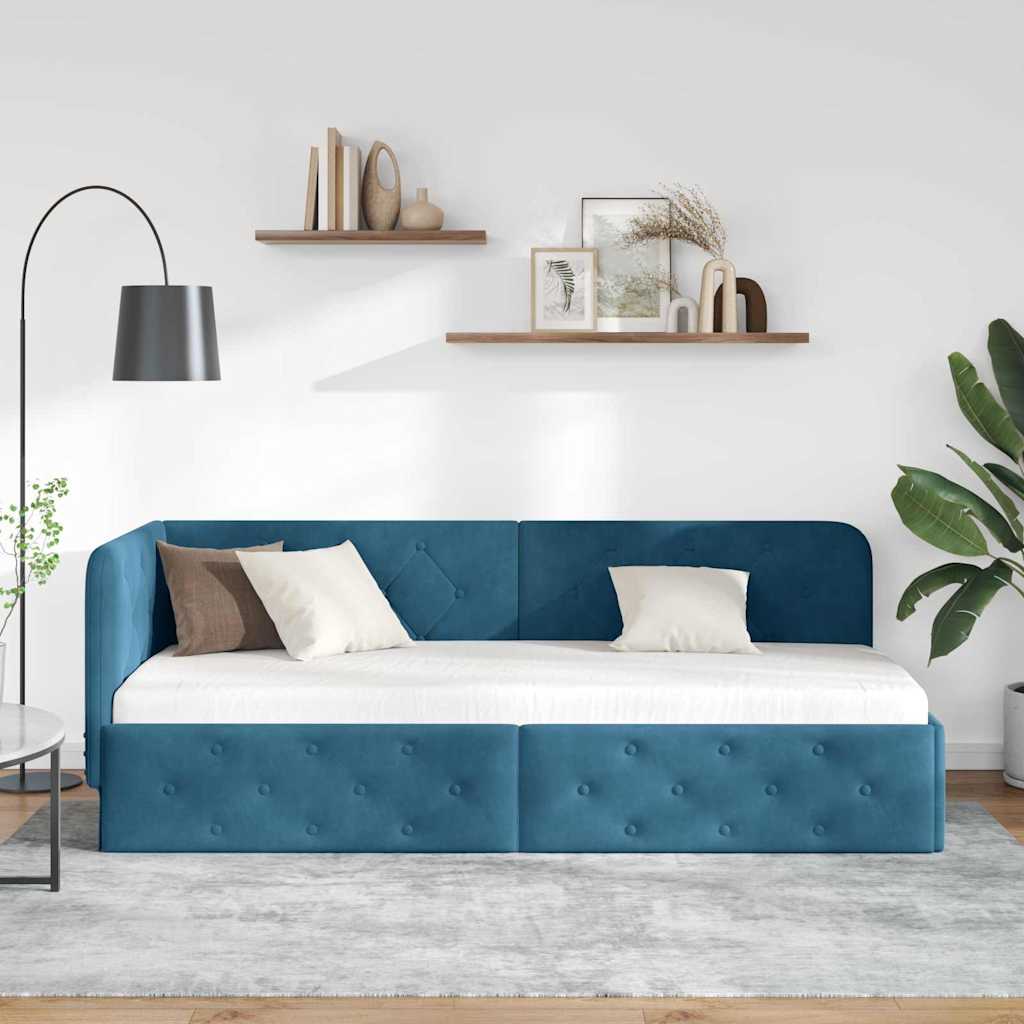 Eckbettgestell Blau 80 x 200 cm Samt