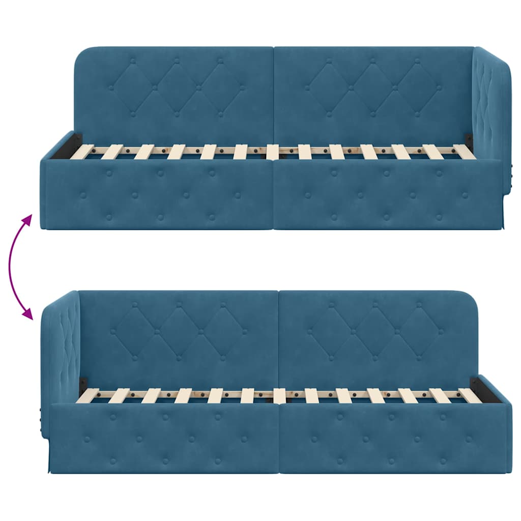 Eckbettgestell Blau 80 x 200 cm Samt