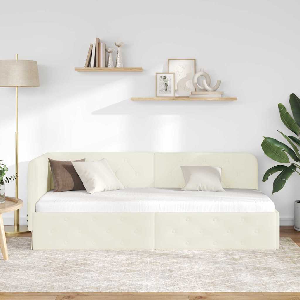 Eckbettgestell Creme 80 x 200 cm Samt