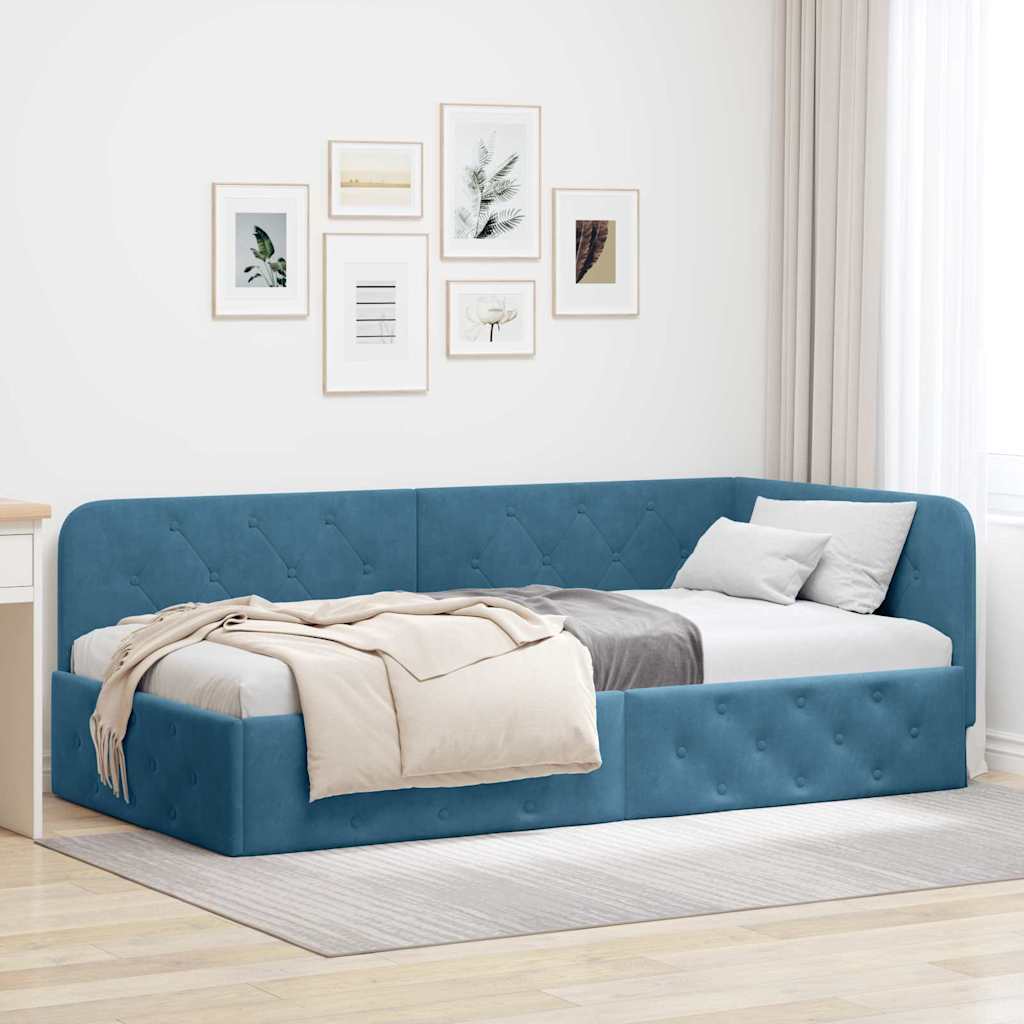 Eckbettgestell Blau 90 x 190 cm Samt