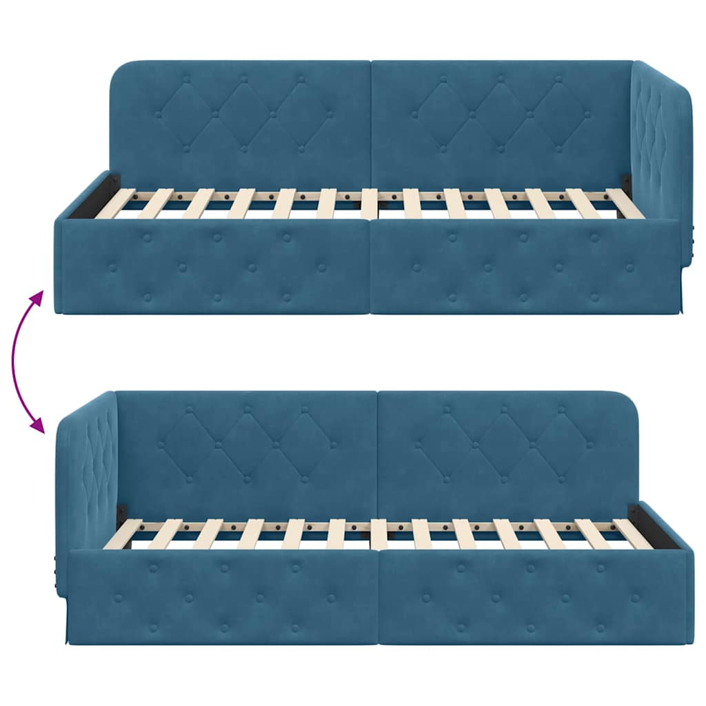 Eckbettgestell Blau 90 x 190 cm Samt