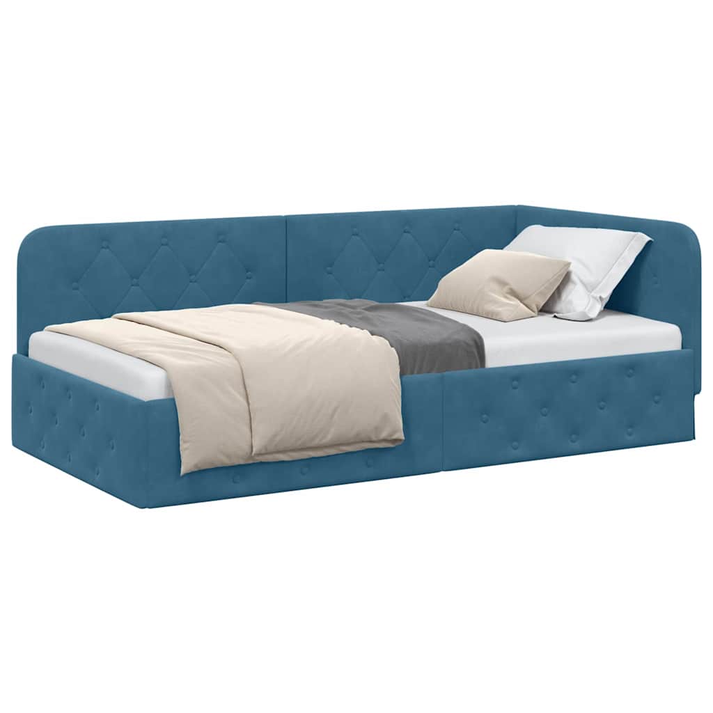 Eckbettgestell Blau 90 x 190 cm Samt