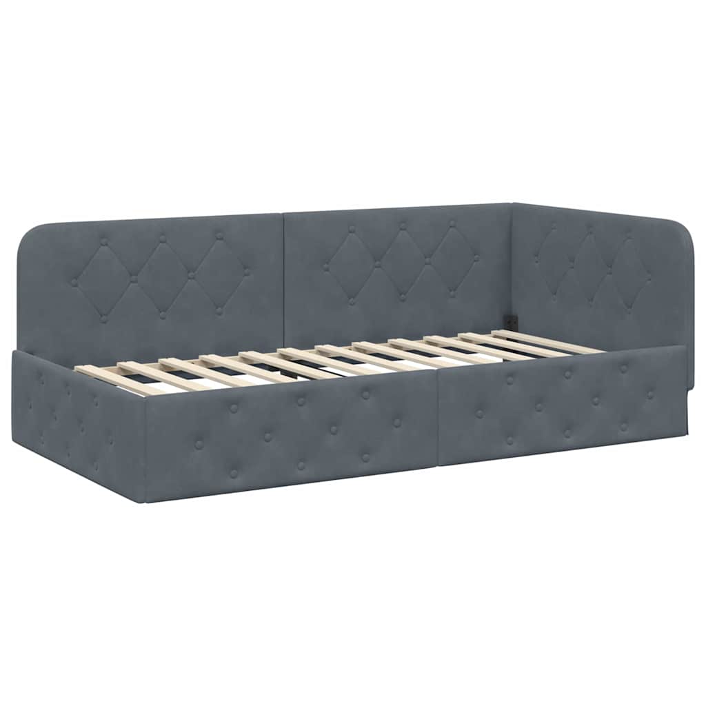 Eckbettgestell Dunkelgrau 90 x 190 cm Samt