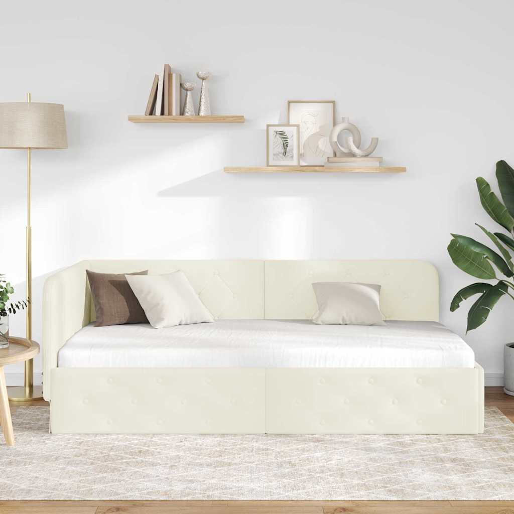 Eckbettgestell Creme 90 x 190 cm Samt