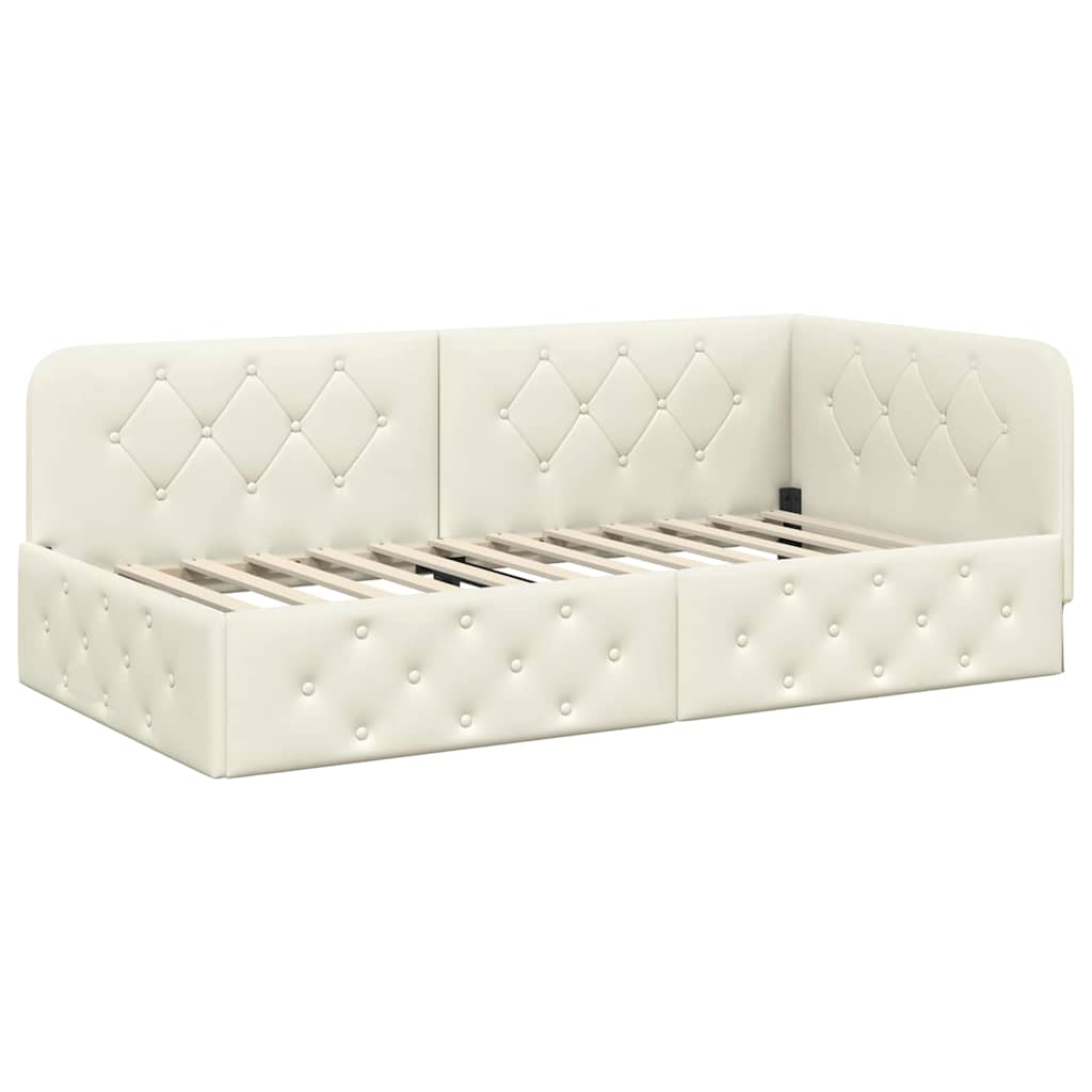 Eckbettgestell Creme 90 x 190 cm Samt