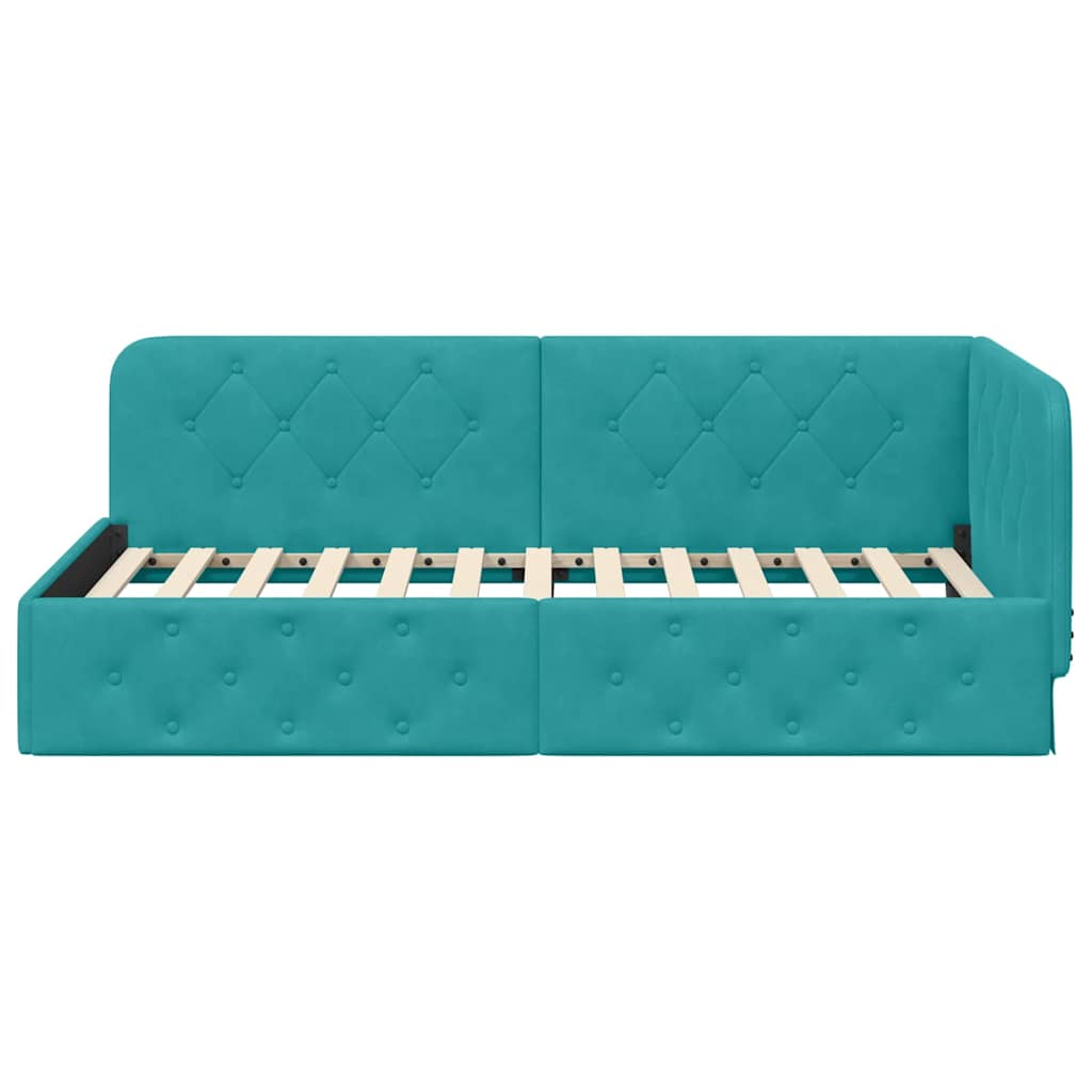 Eckbettgestell Türkis 90 x 190 cm Samt