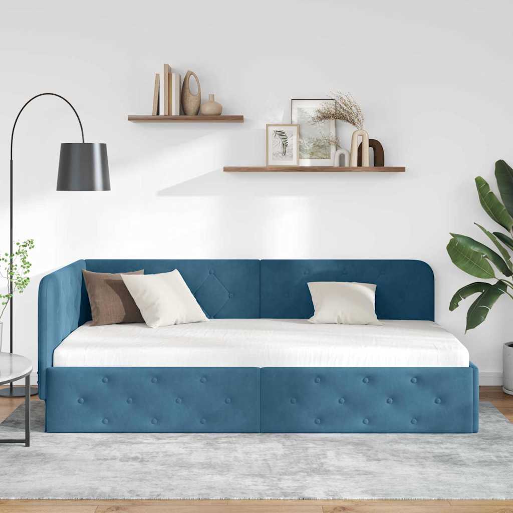 Eckbettgestell Blau 90 x 200 cm Samt