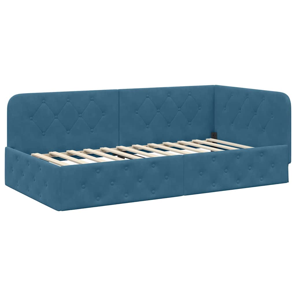 Eckbettgestell Blau 90 x 200 cm Samt