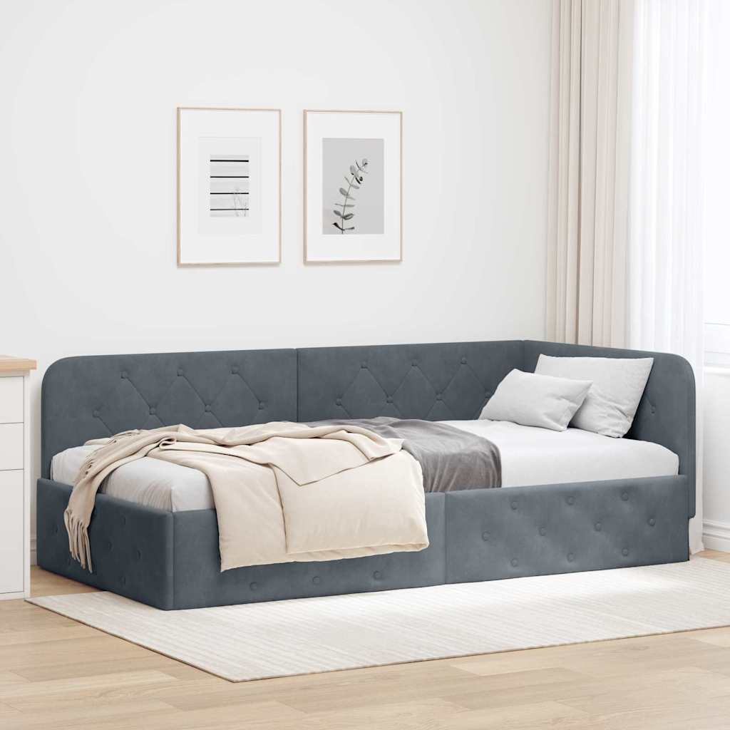 Eckbettgestell Dunkelgrau 90 x 200 cm Samt