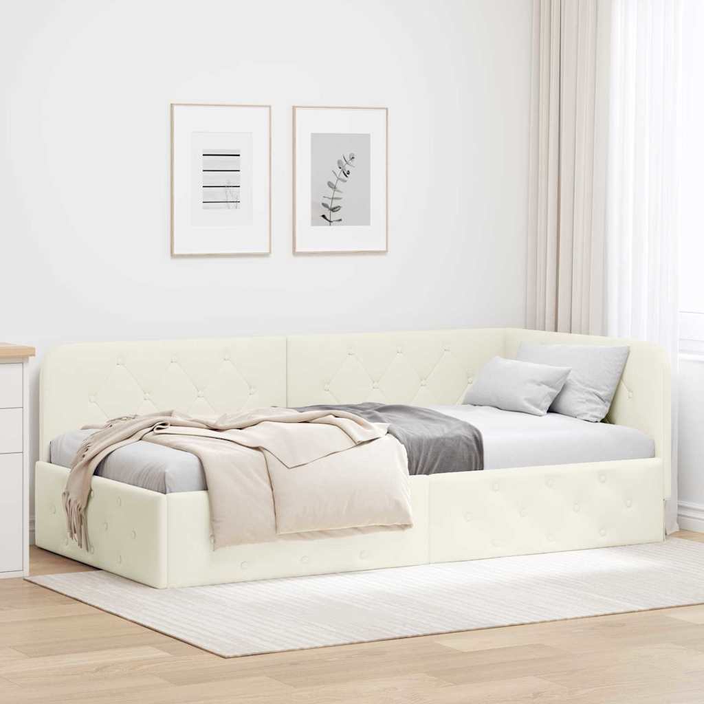 Eckbettgestell Creme 90 x 200 cm Samt