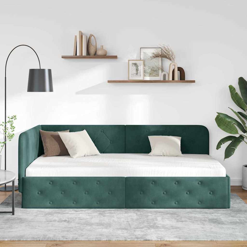Eckbettgestell Dunkelgrün 100 x 200 cm Samt