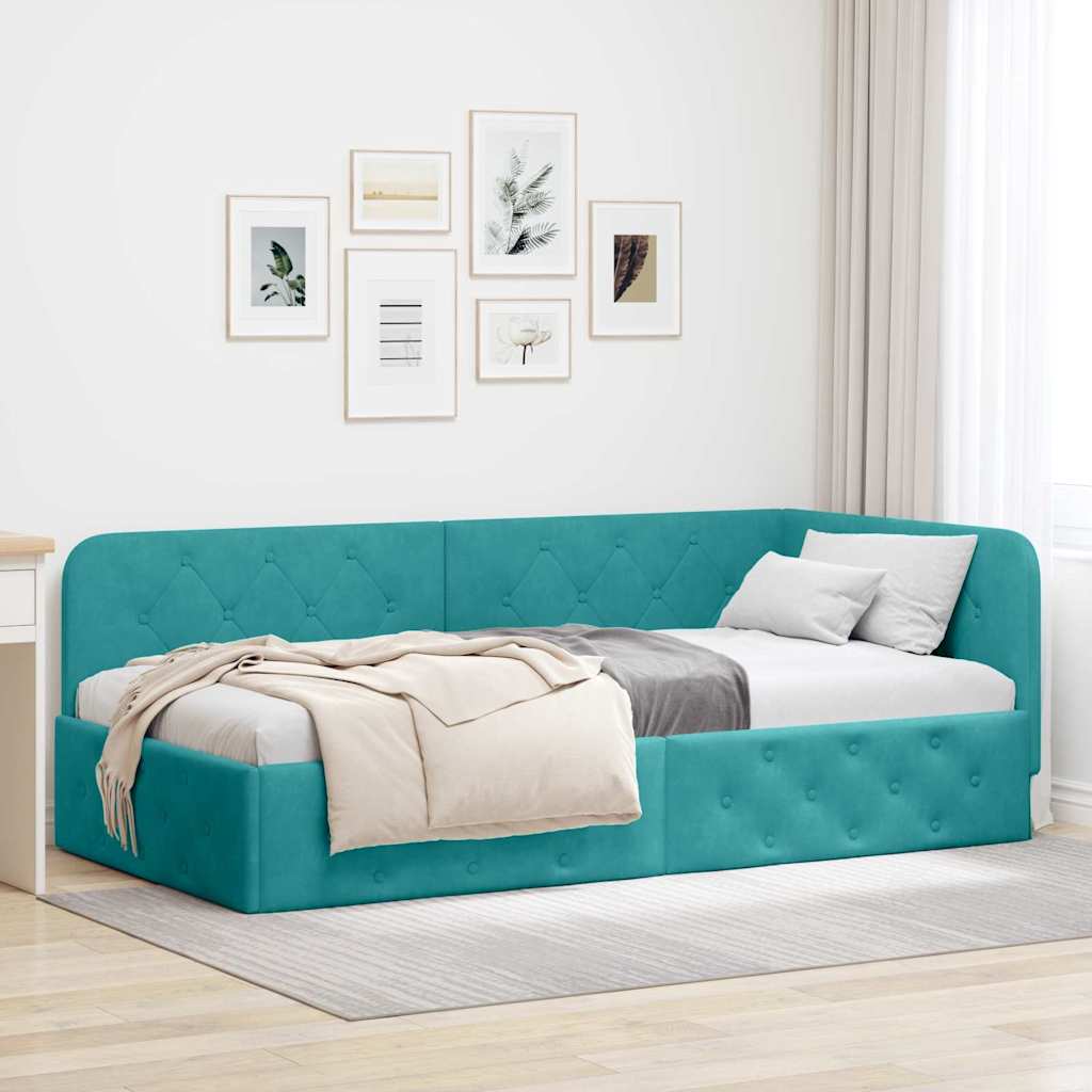 Eckbettgestell Türkis 100 x 200 cm Samt