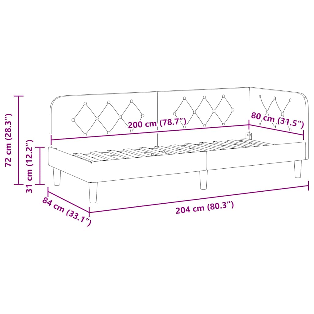 Eckbettgestell Dunkelgrau 80 x 200 cm Stoff