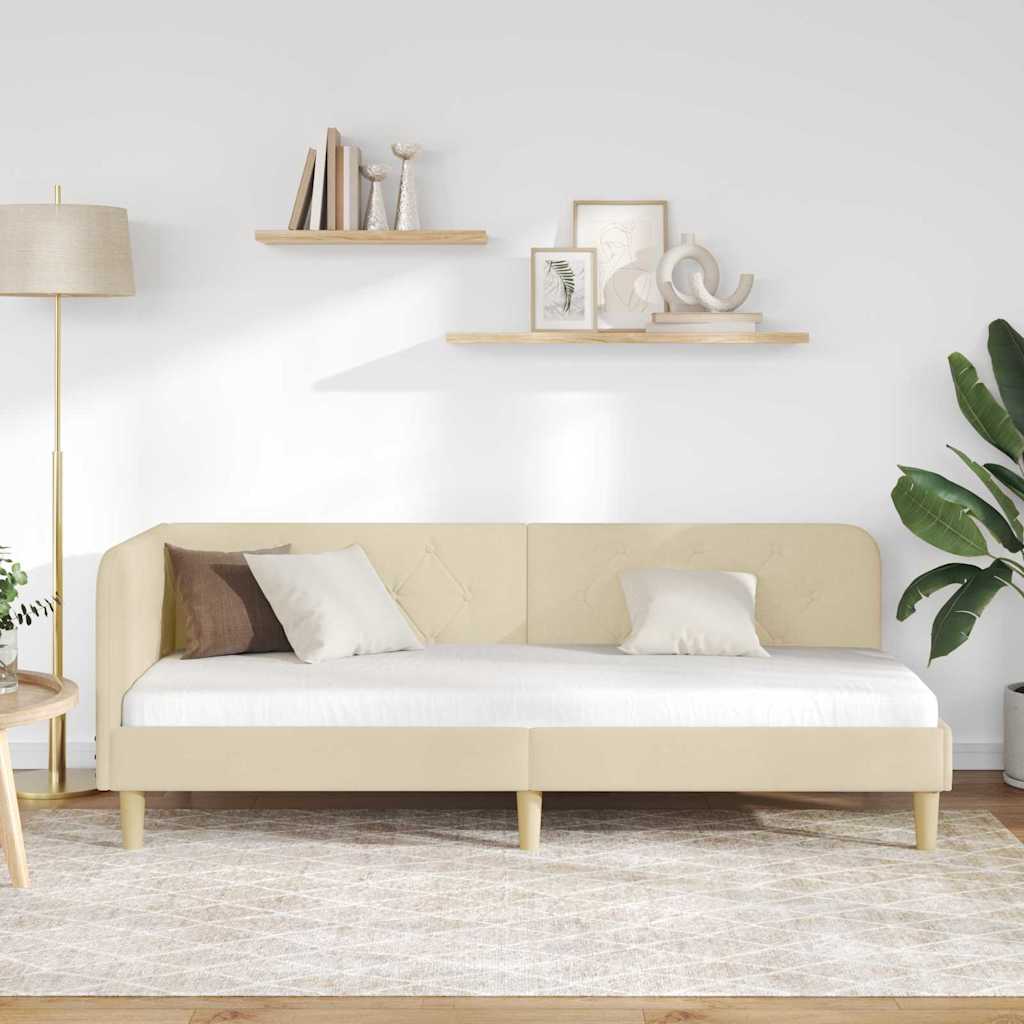 Eckbettgestell Creme 80 x 200 cm Stoff