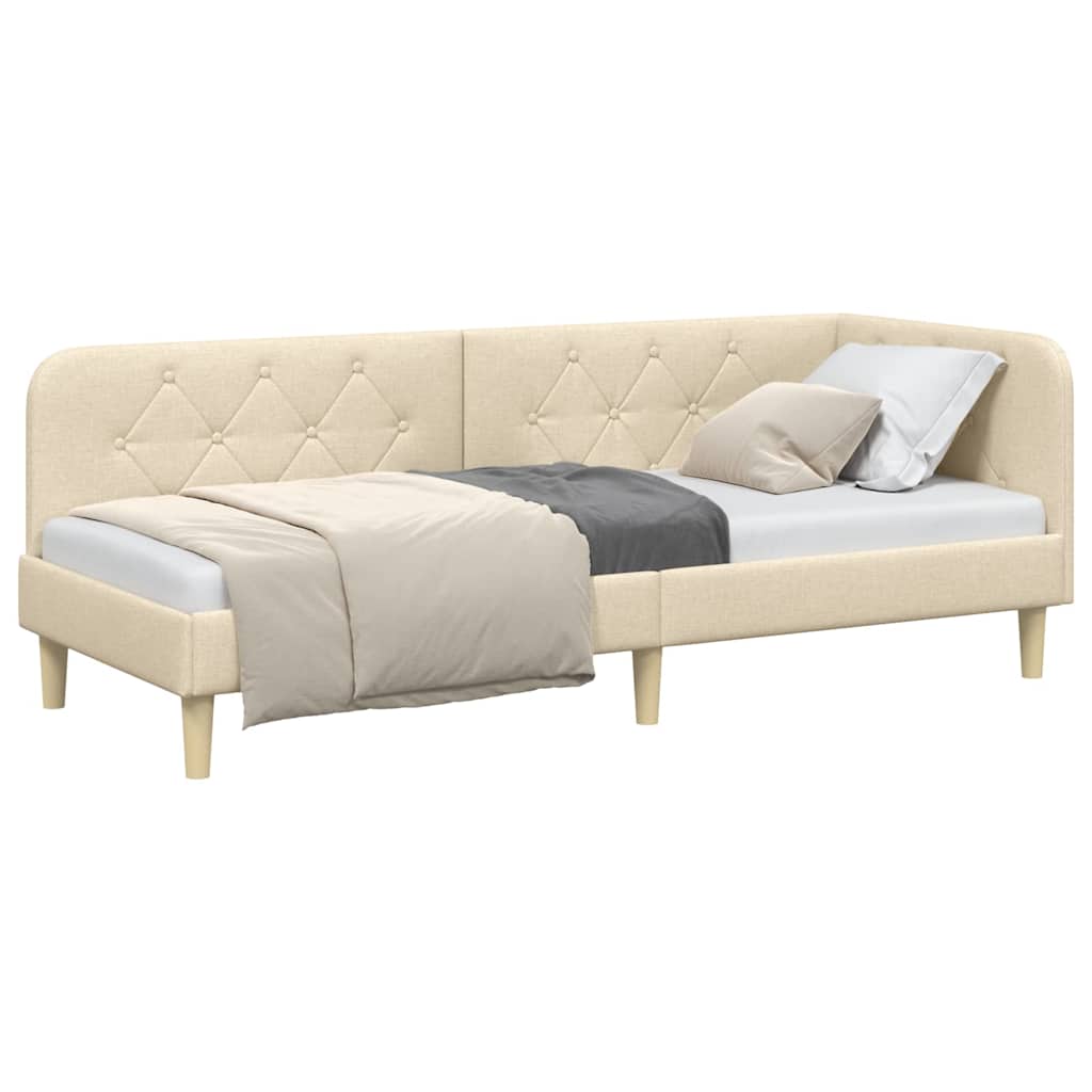 Eckbettgestell Creme 80 x 200 cm Stoff