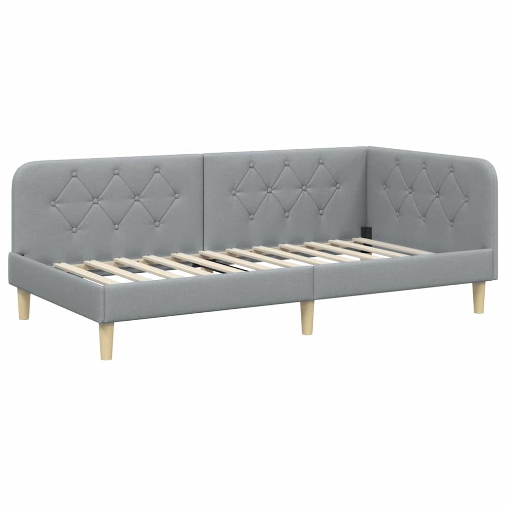Eckbettgestell Hellgrau 90 x 190 cm Stoff