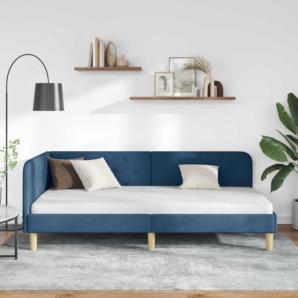 Eckbettgestell Blau 90 x 190 cm Stoff
