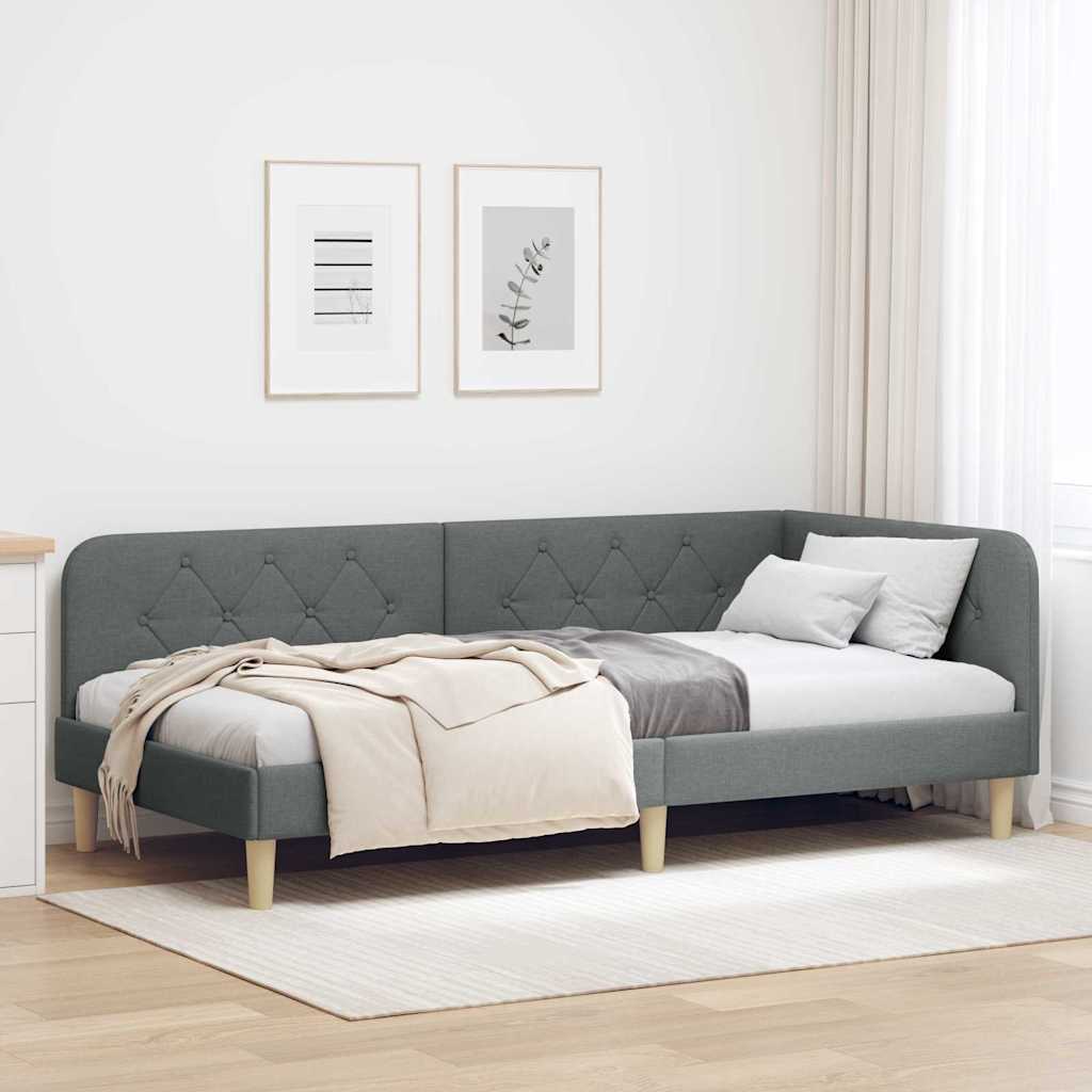 Eckbettgestell Dunkelgrau 90 x 200 cm Stoff