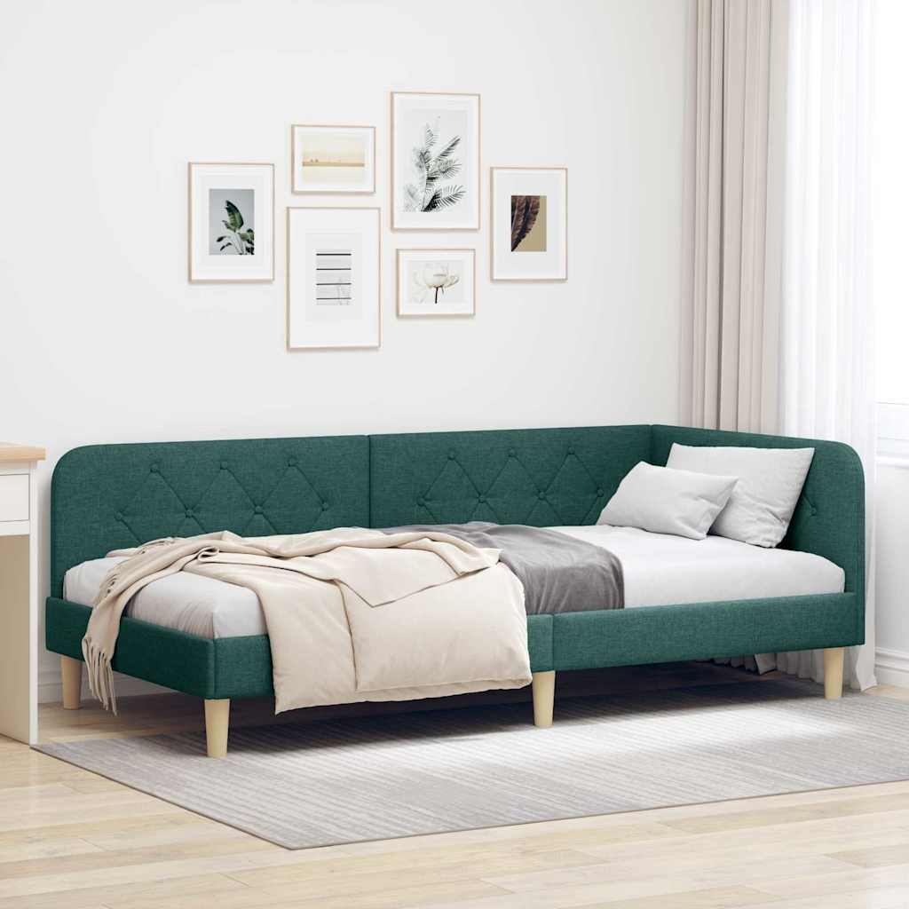 Eckbettgestell Dunkelgrün 90 x 200 cm Stoff