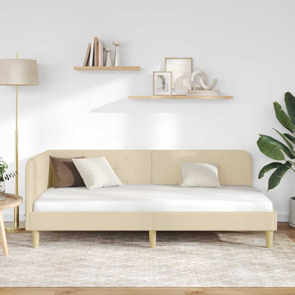 Eckbettgestell Creme 90 x 200 cm Stoff
