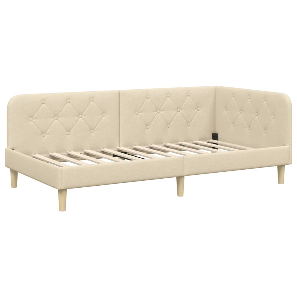 Eckbettgestell Creme 90 x 200 cm Stoff