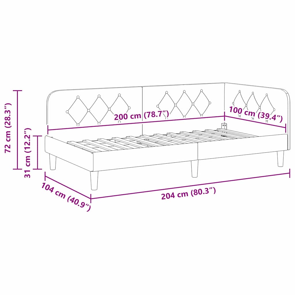 Eckbettgestell Dunkelgrau 100 x 200 cm Stoff