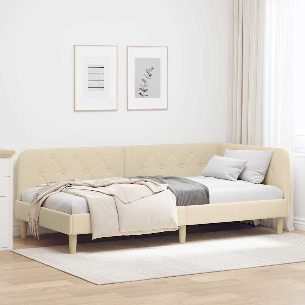 Eckbettgestell Creme 100 x 200 cm Stoff