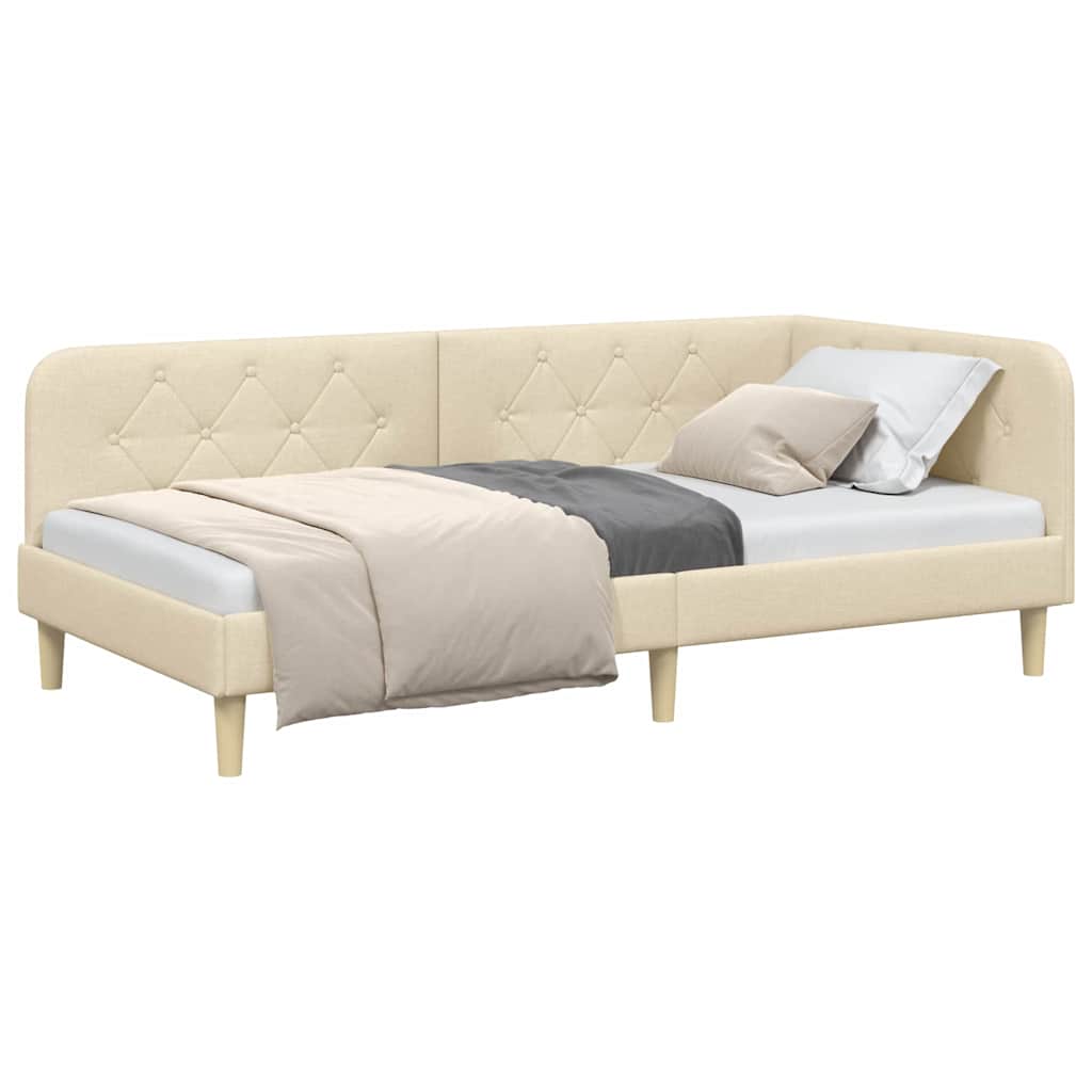 Eckbettgestell Creme 100 x 200 cm Stoff