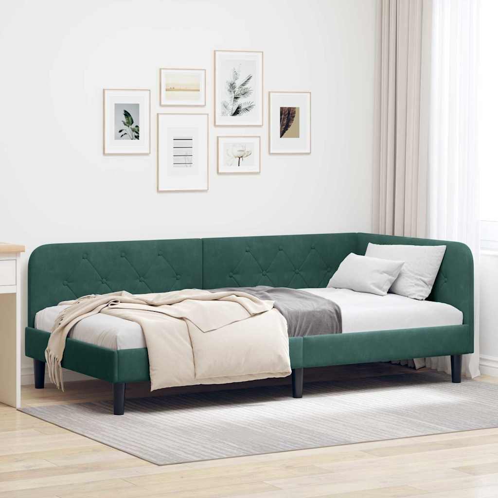 Eckbettgestell Dunkelgrün 90 x 190 cm Samt