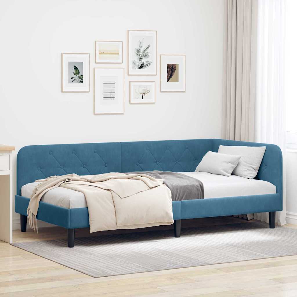 Eckbettgestell Blau 90 x 200 cm Samt