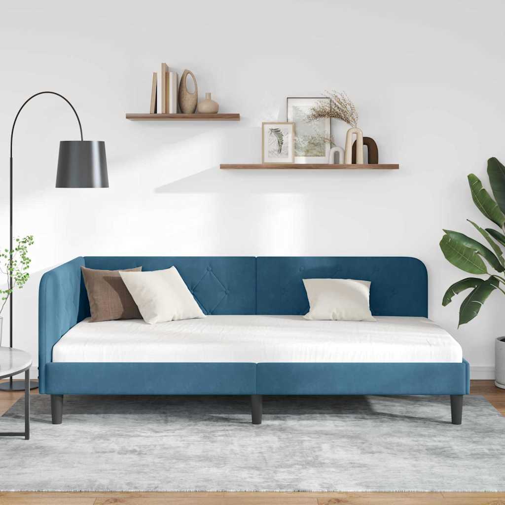 Eckbettgestell Blau 90 x 200 cm Samt