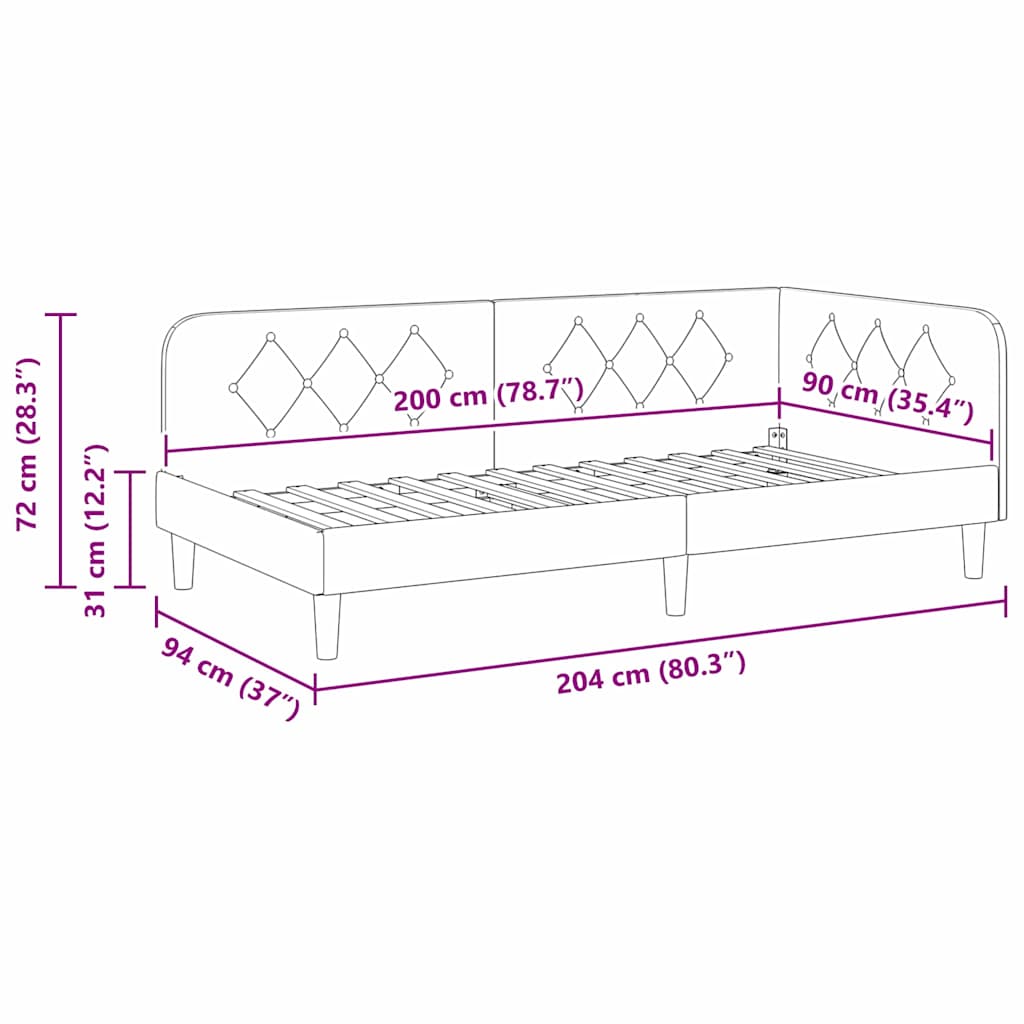 Eckbettgestell Gelb 90 x 200 cm Samt