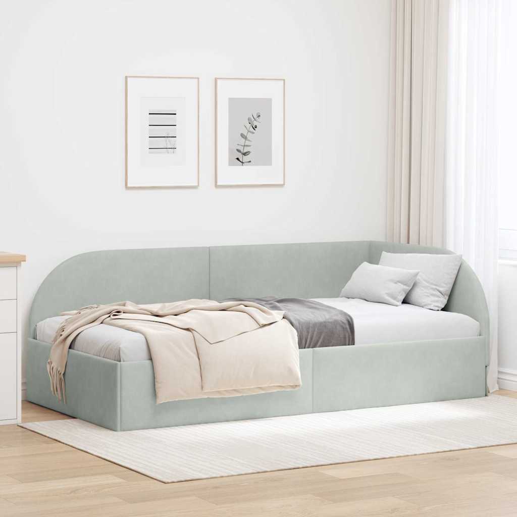Eckbettgestell mit Kopfteil Hellgrau 80 cm x 200 cm Samt