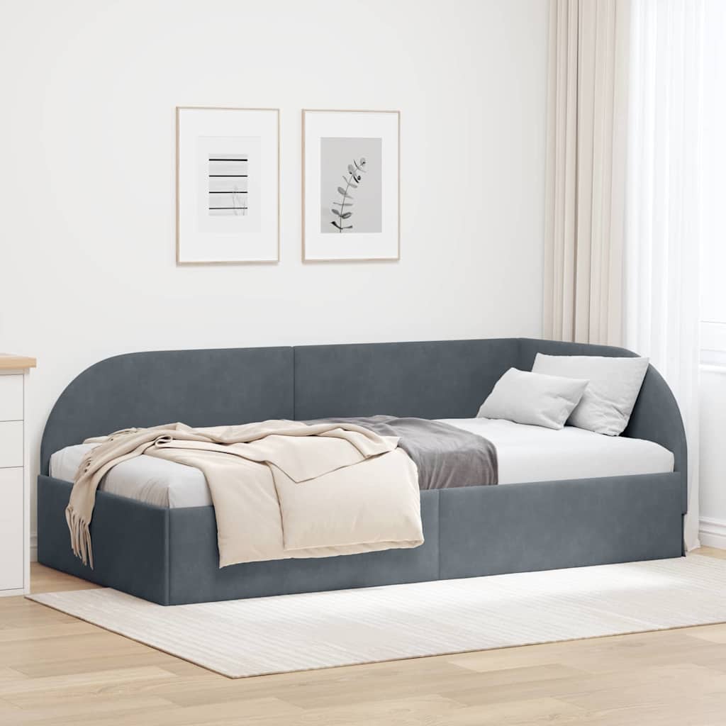 Eckbettgestell mit Kopfteil Dunkelgrau 80 cm x 200 cm Samt