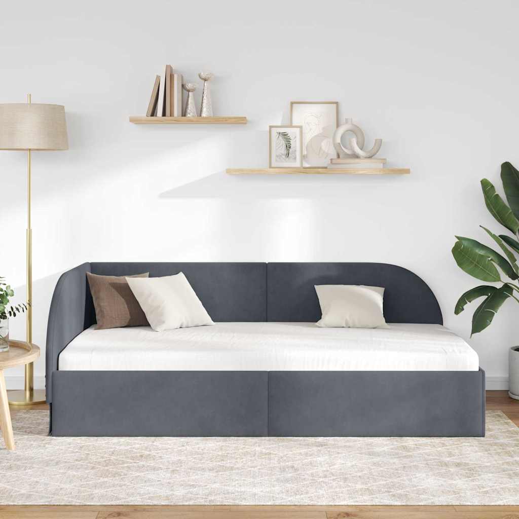Eckbettgestell mit Kopfteil Dunkelgrau 80 cm x 200 cm Samt