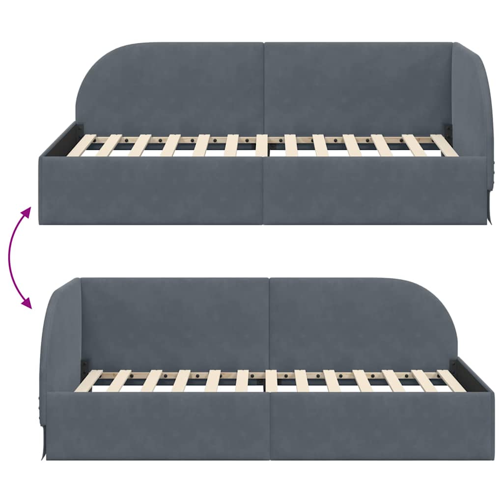 Eckbettgestell mit Kopfteil Dunkelgrau 80 cm x 200 cm Samt