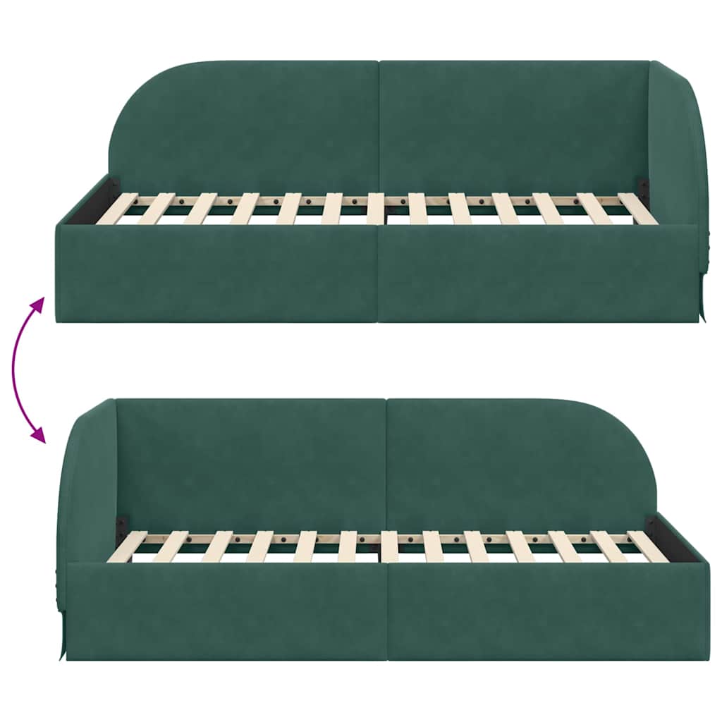 Eckbettgestell mit Kopfteil Dunkelgrün 80 cm x 200 cm Samt