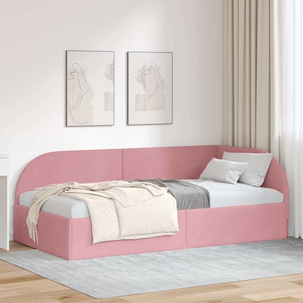 Eckbettgestell mit Kopfteil Rosa 80 cm x 200 cm Samt