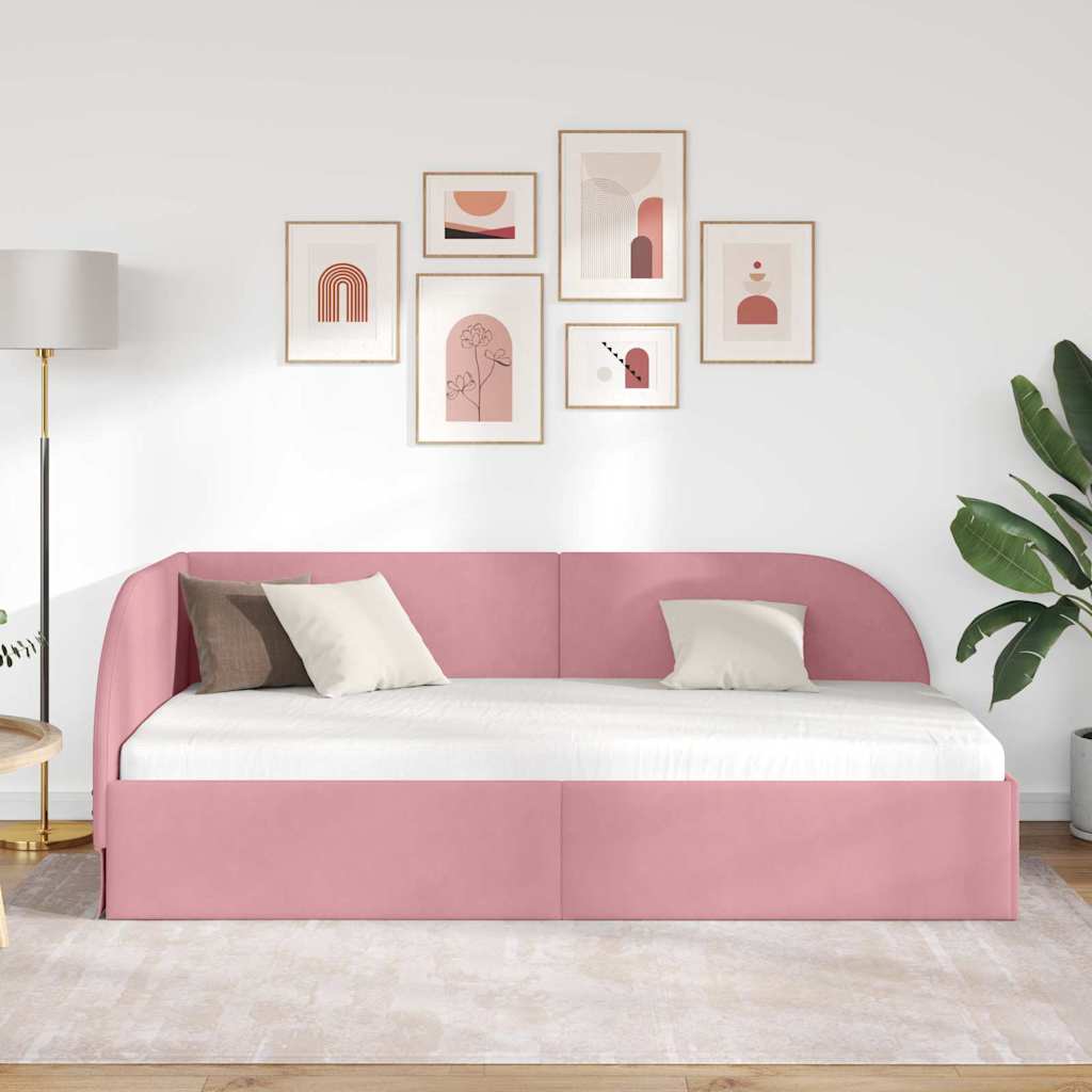 Eckbettgestell mit Kopfteil Rosa 80 cm x 200 cm Samt