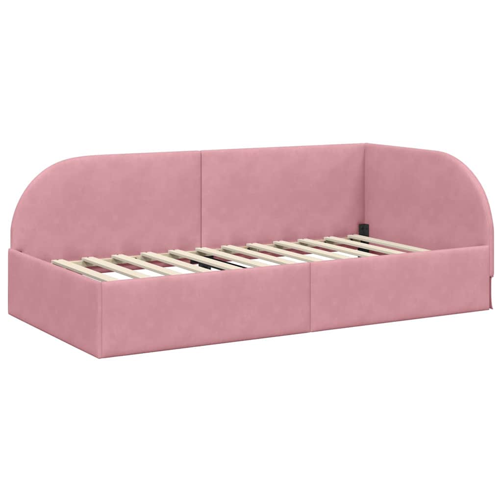 Eckbettgestell mit Kopfteil Rosa 80 cm x 200 cm Samt