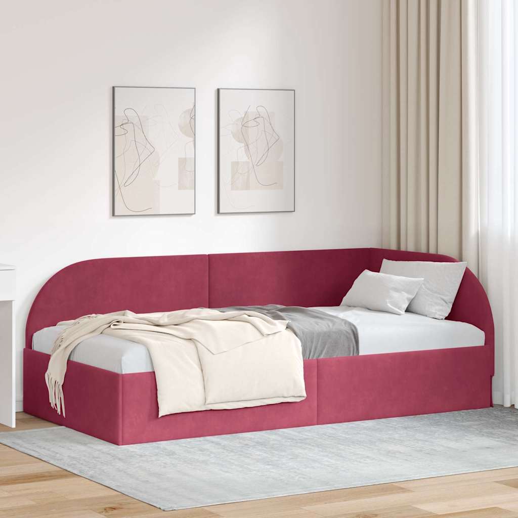 Eckbettgestell mit Kopfteil Weinrot 80 cm x 200 cm Samt