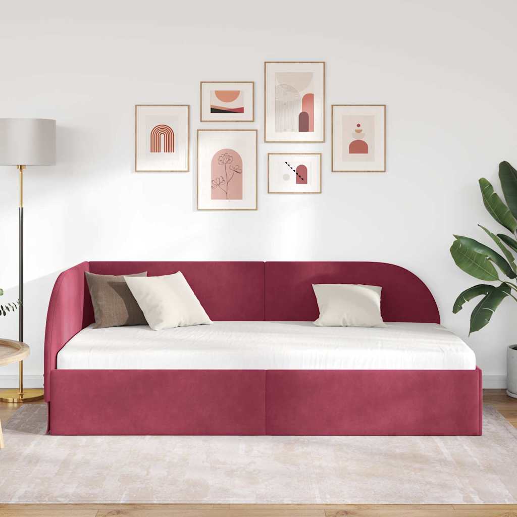 Eckbettgestell mit Kopfteil Weinrot 80 cm x 200 cm Samt