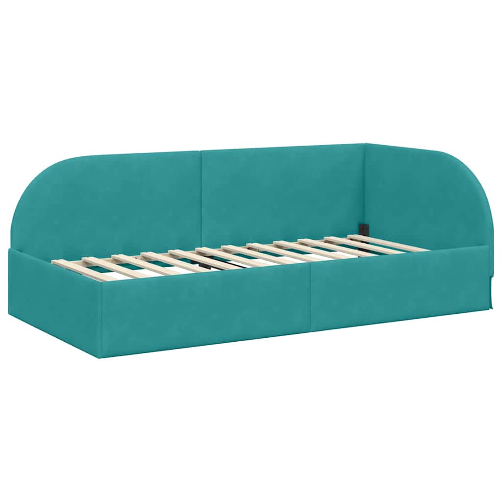 Eckbettgestell mit Kopfteil Türkis 80 cm x 200 cm Samt