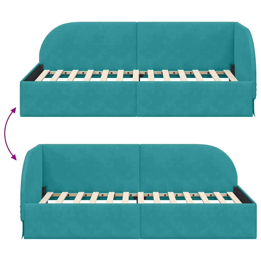 Eckbettgestell mit Kopfteil Türkis 80 cm x 200 cm Samt