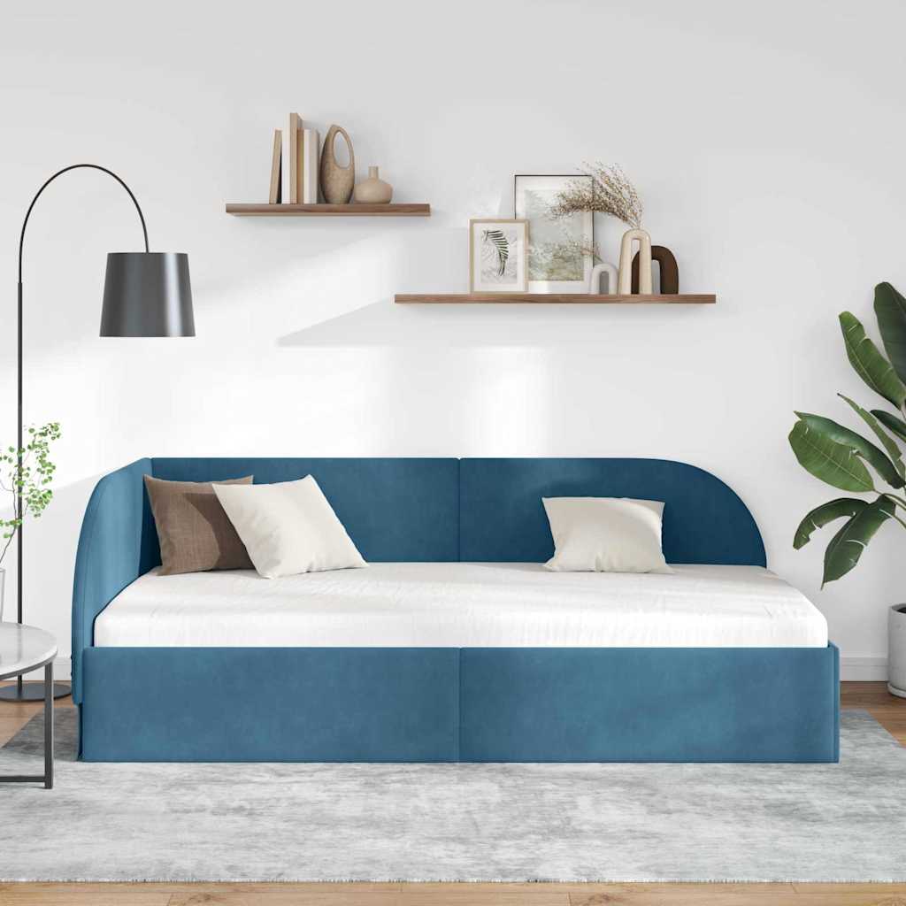 Eckbettgestell mit Kopfteil Blau 90 cm x 190 cm Samt