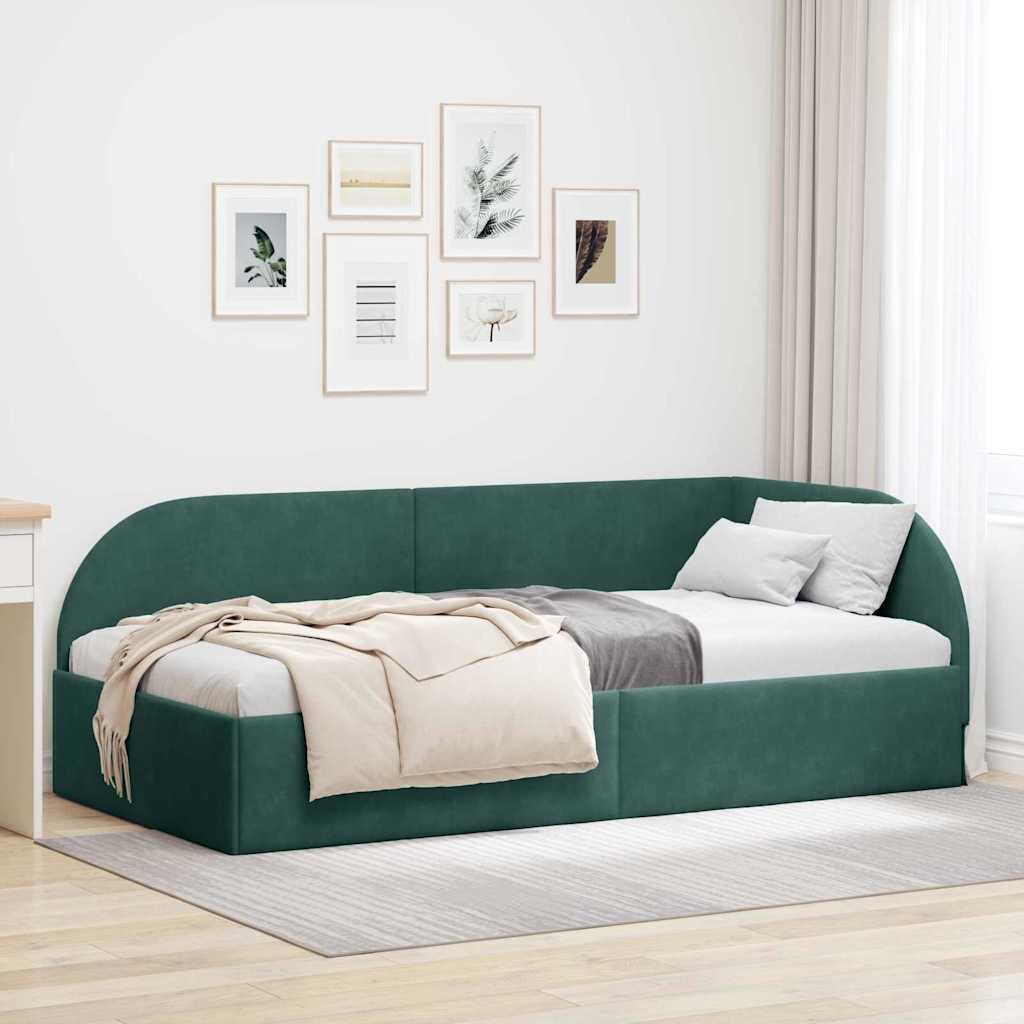 Eckbettgestell mit Kopfteil Dunkelgrün 90 cm x 190 cm Samt